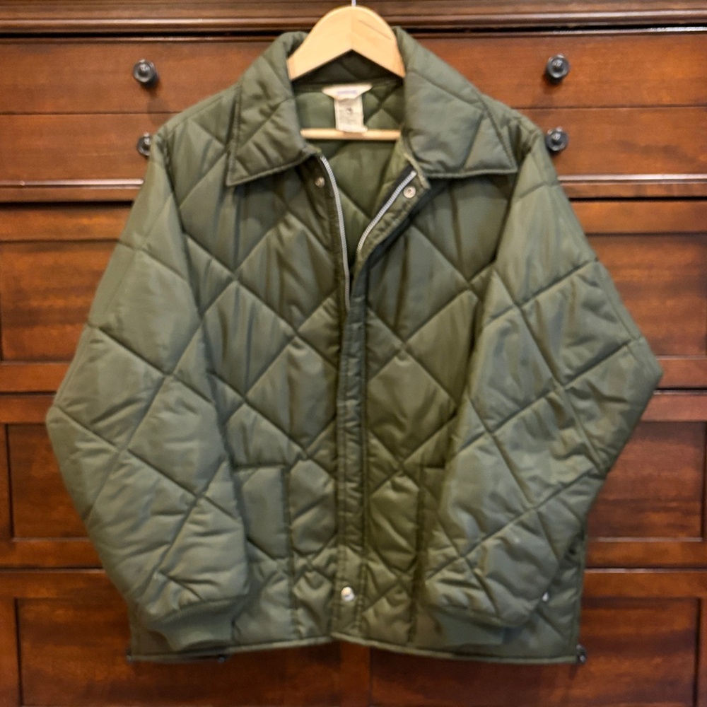 Vintage BIG SMITH Quilted Nylon Jacket Men's Large Dark Green Diamond Quilt USA